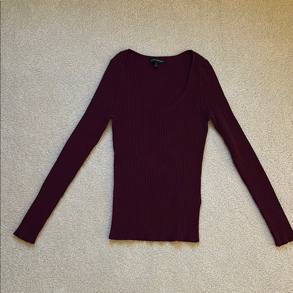 Women's Ribbed Long Sleeve Top - Burgundy